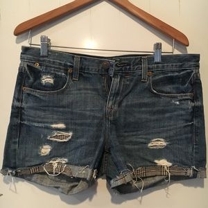 Blue Plaid Destroyed J. Crew Denim Shorts